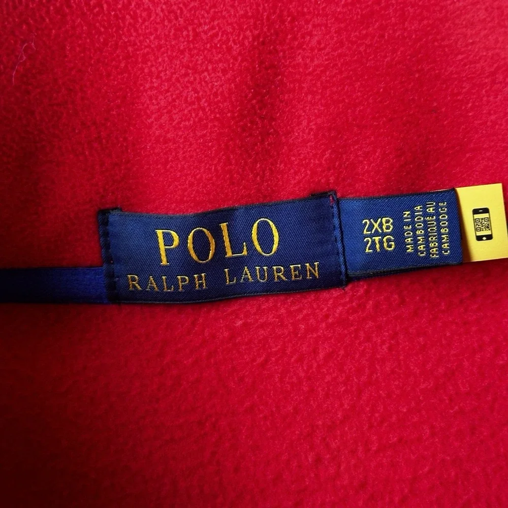 Polo Ralph Lauren Pullover Mens 2XB Red Fleece 1/4 Snap Pocket Preppy Mock Neck